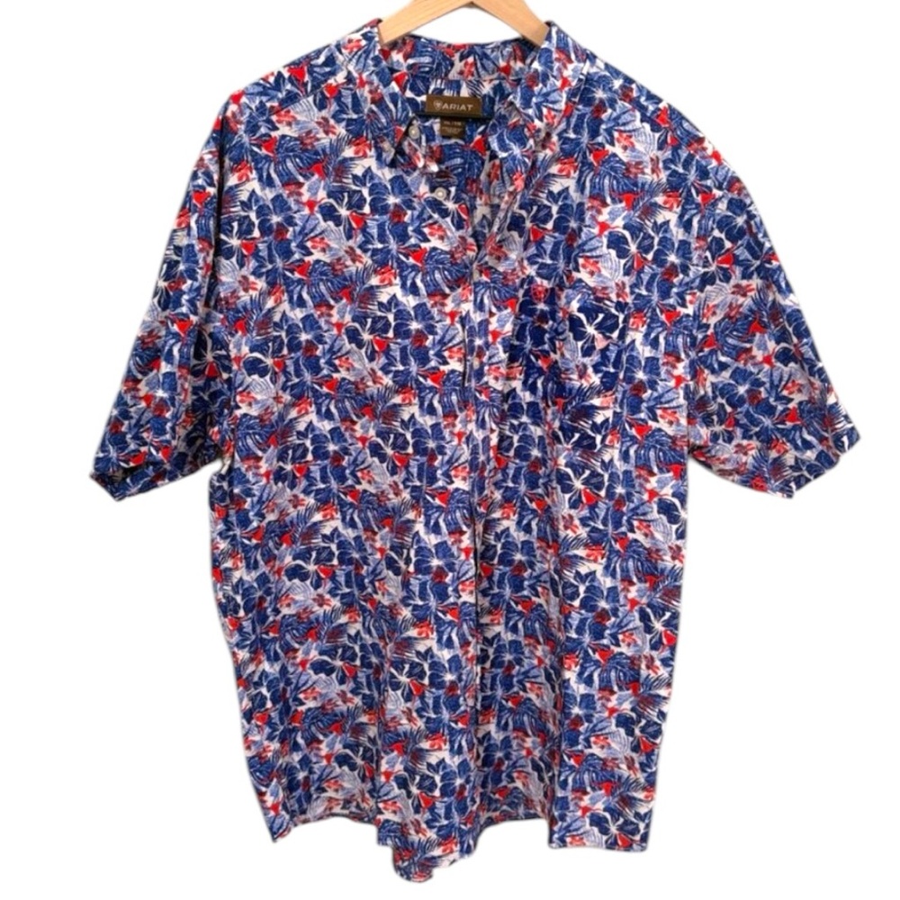 Ariat Men's Short Sleeve Button-Down Floral Print Shirt - Blue & Red
